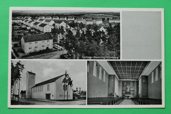AK Nürnberg / 1957 / Ketteler Siedlung / Architektur Nachkriegszeit / Kirche mit Innenraum / Nachkriegsmoderne